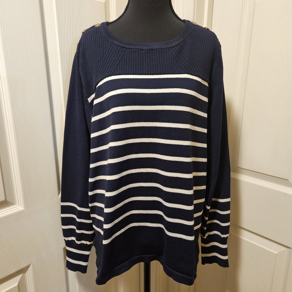 Liz Claiborne Women's Navy & Khaki Striped Sweater Size XXL